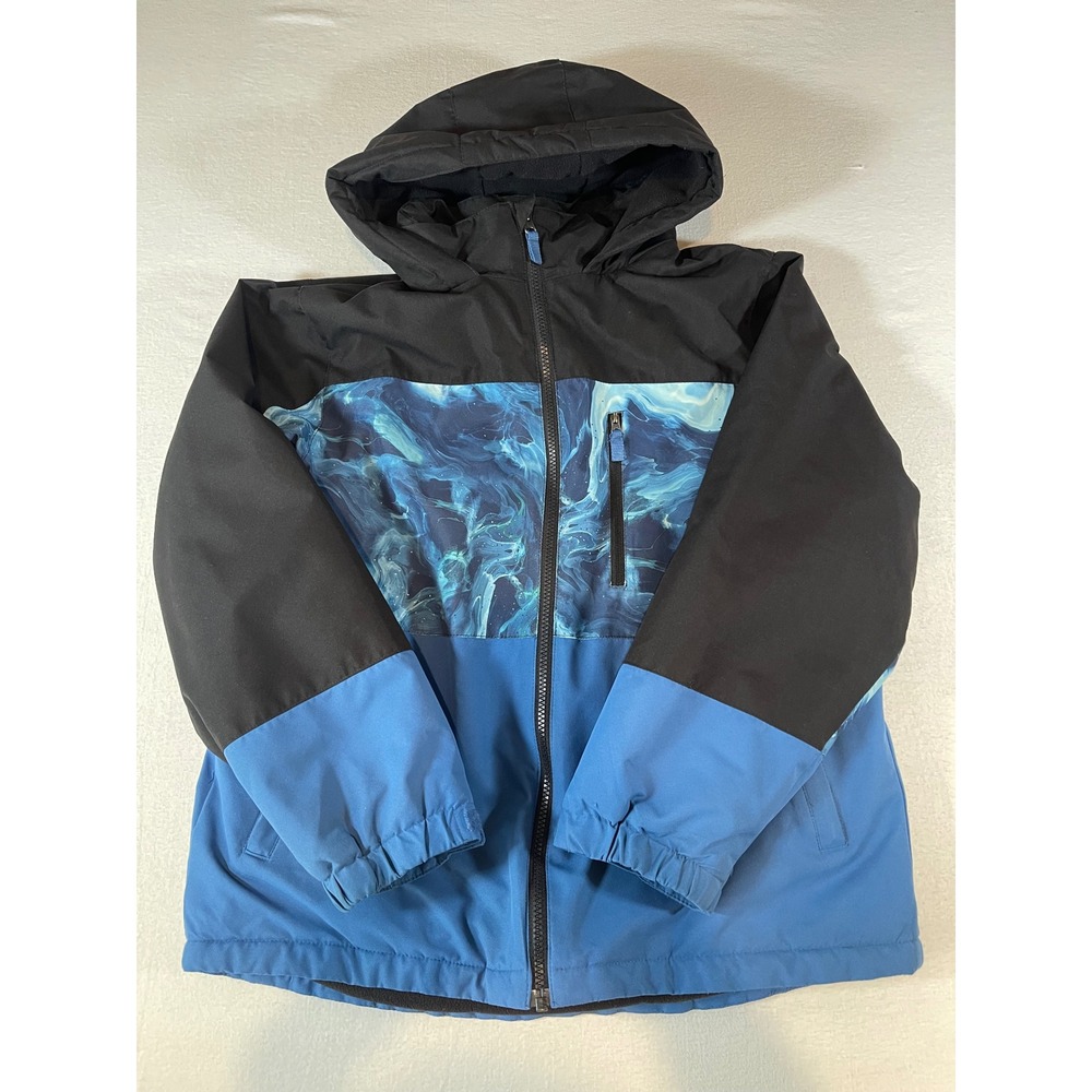 SwissTech Boys XL 14-16 Blue Black Marble Colorblock Hooded Fleece Lined Jacket